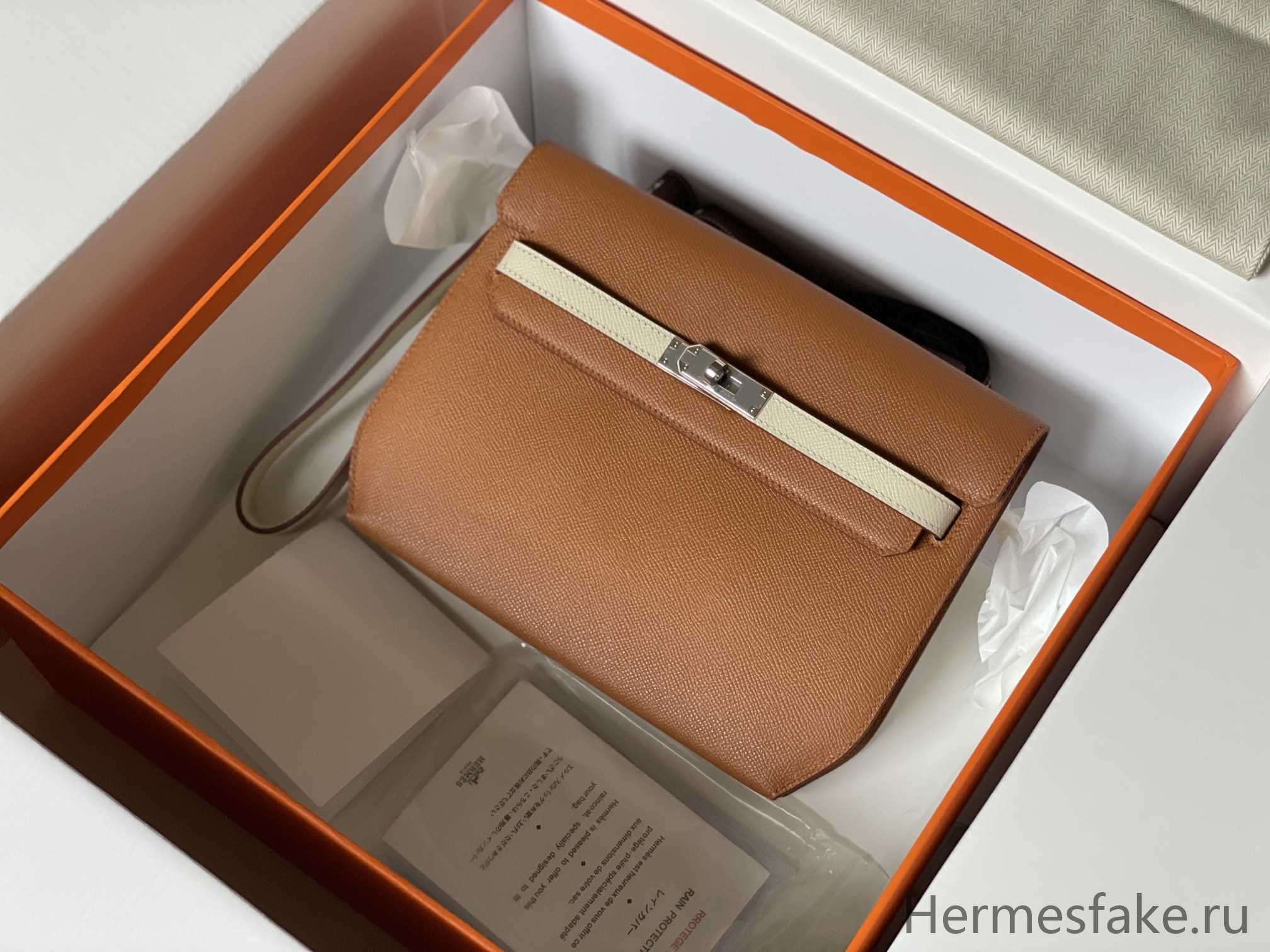 Hermes Kelly Handbags Clutches & Pouch Bags Crossbody & Shoulder Bags Brown Coffee Color Milkshake White Sewing Unisex Silver Hardware Epsom 1 a1658053596939 1580
